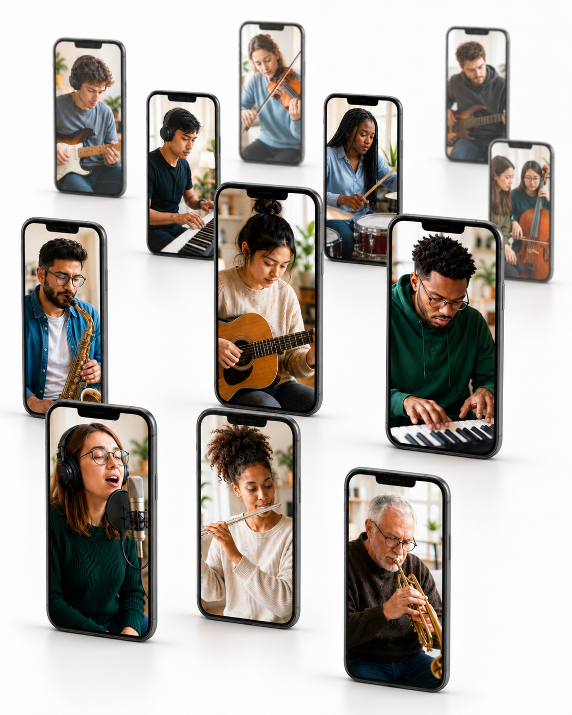 People sharing creative progress in Nano phone screens