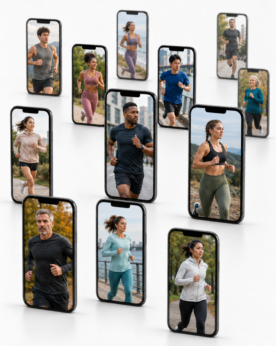 People running together in Nano phone screens